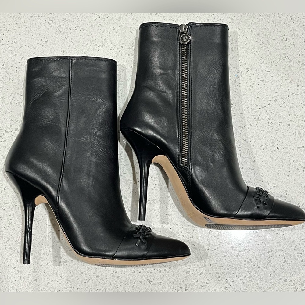Leon Max Designer Ankle Boots Black Snakeskin Leather Size 7M